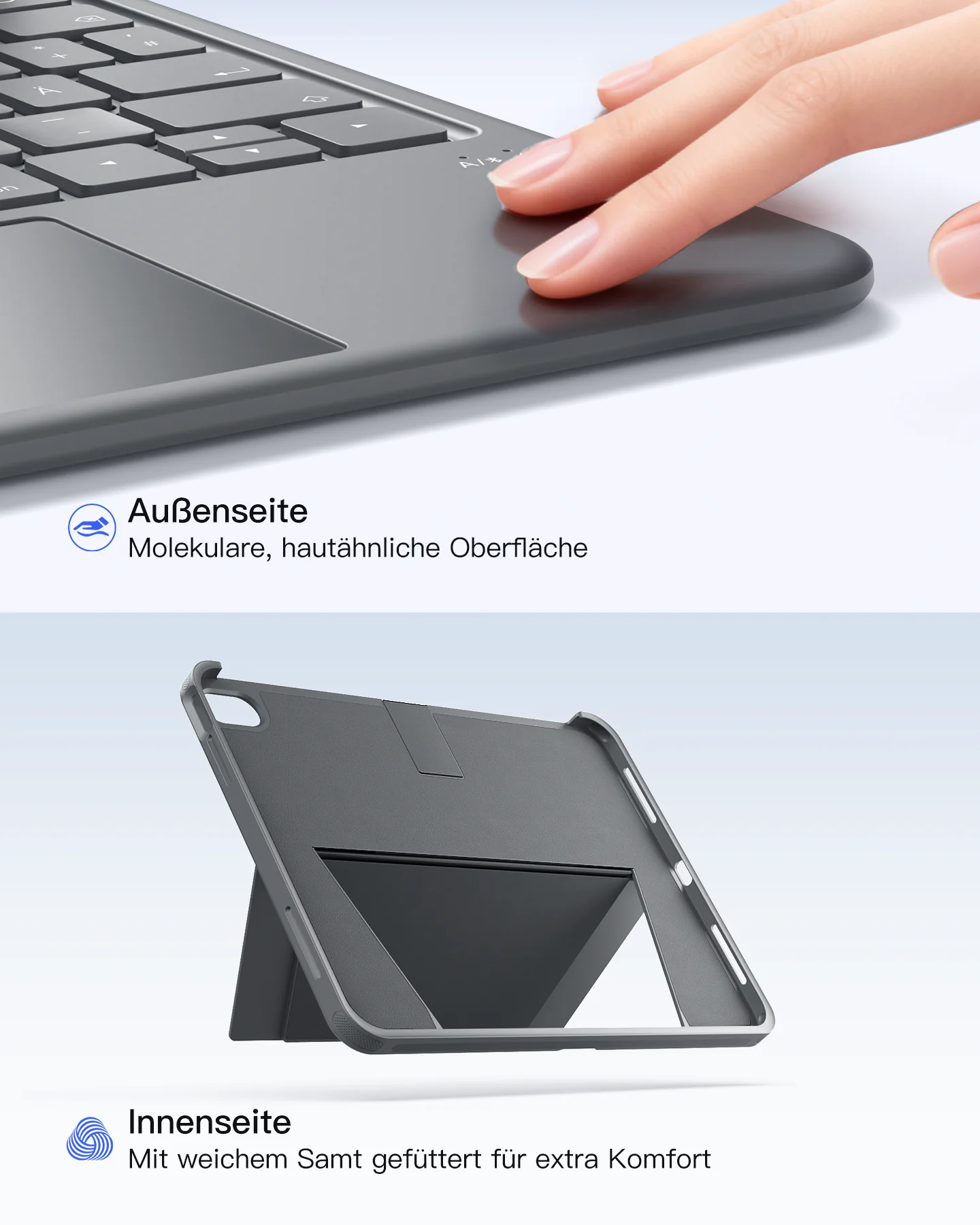 Abnehmbar Hülle mit Tastatur für iPad 11" A16 2025, iPad 10.9" 2022,mit Stifthalter, QWERTZ, AceTouch Pro, KB403-10 | Red Dot Design Award 2026 - Image 14