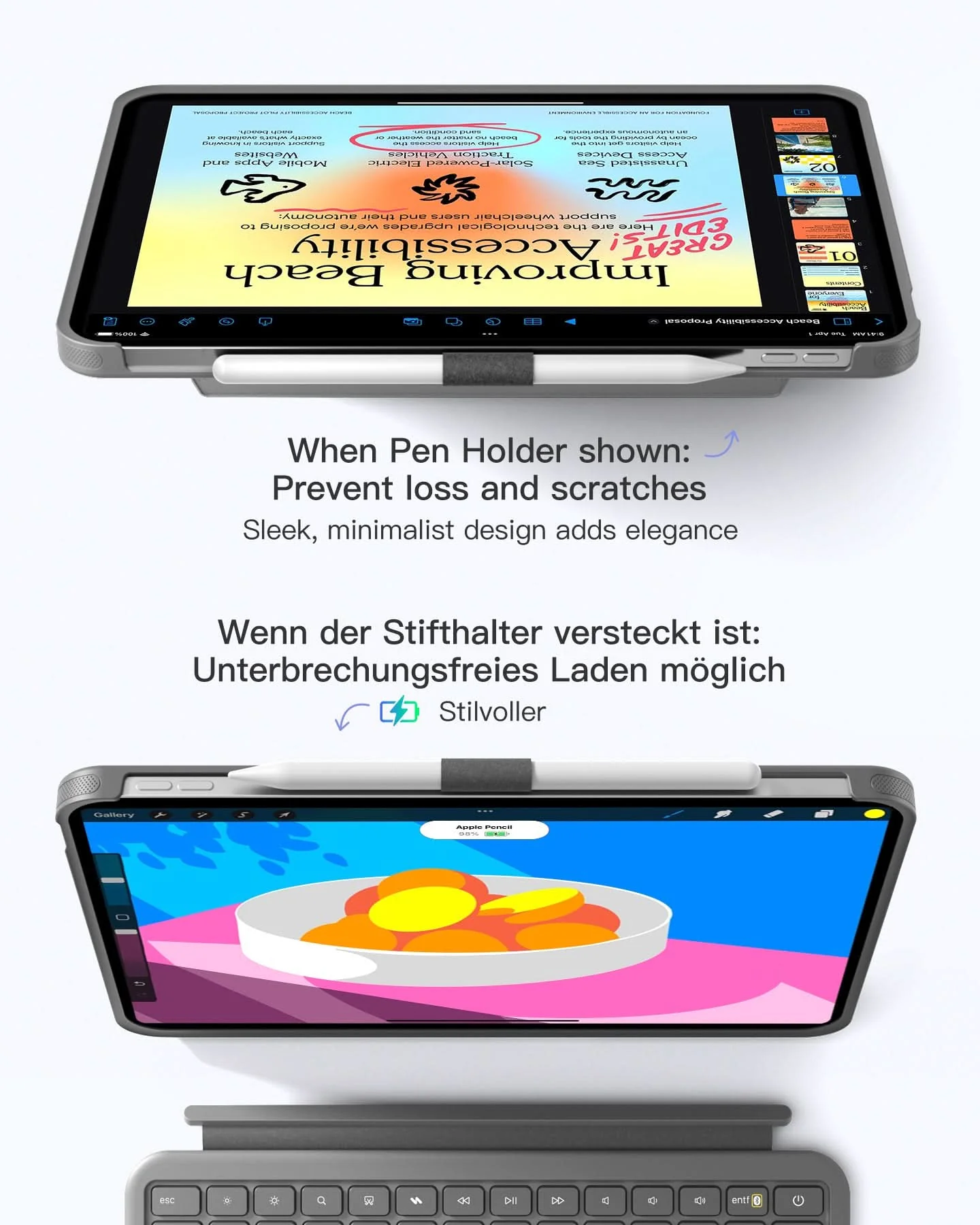 Abnehmbar Hülle mit Tastatur für iPad 11" A16 2025, iPad 10.9" 2022,mit Stifthalter, QWERTZ, AceTouch Pro, KB403-10 | Red Dot Design Award 2026 - Image 16