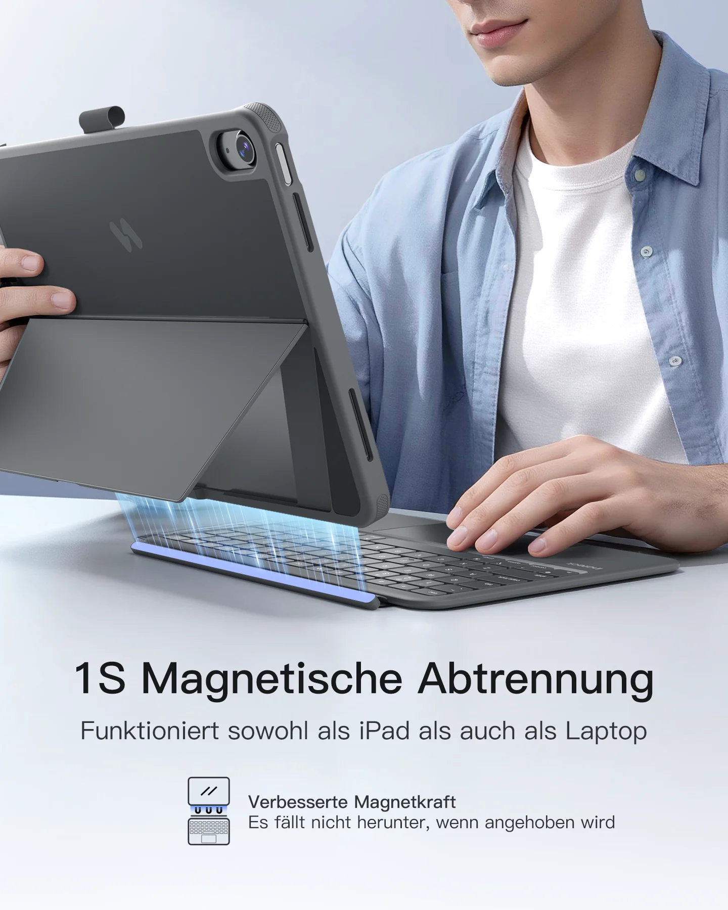 Abnehmbar Hülle mit Tastatur für iPad 11" A16 2025, iPad 10.9" 2022,mit Stifthalter, QWERTZ, AceTouch Pro, KB403-10 | Red Dot Design Award 2026 - Image 19