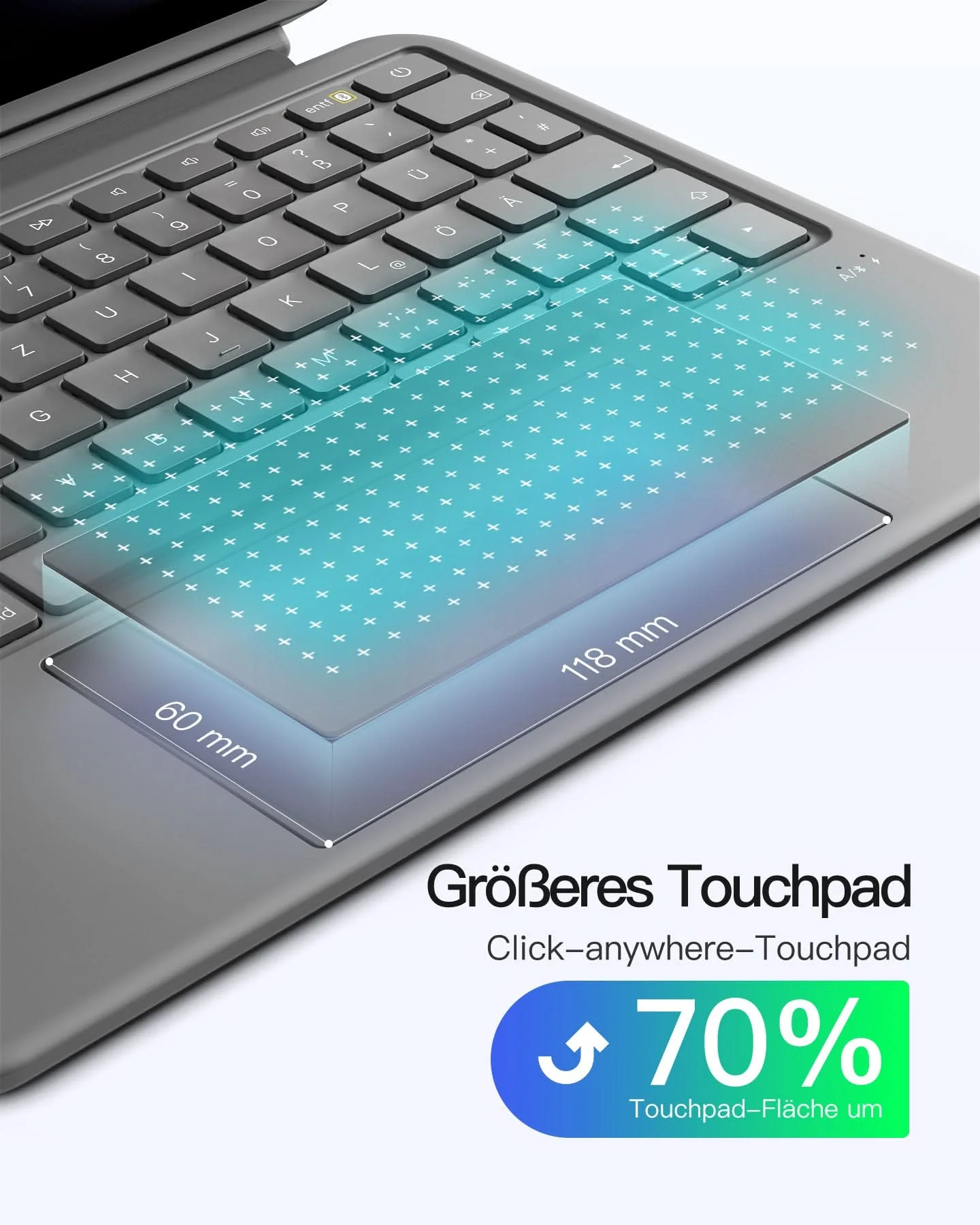 Abnehmbar Hülle mit Tastatur für iPad 11" A16 2025, iPad 10.9" 2022,mit Stifthalter, QWERTZ, AceTouch Pro, KB403-10 | Red Dot Design Award 2026 - Image 20