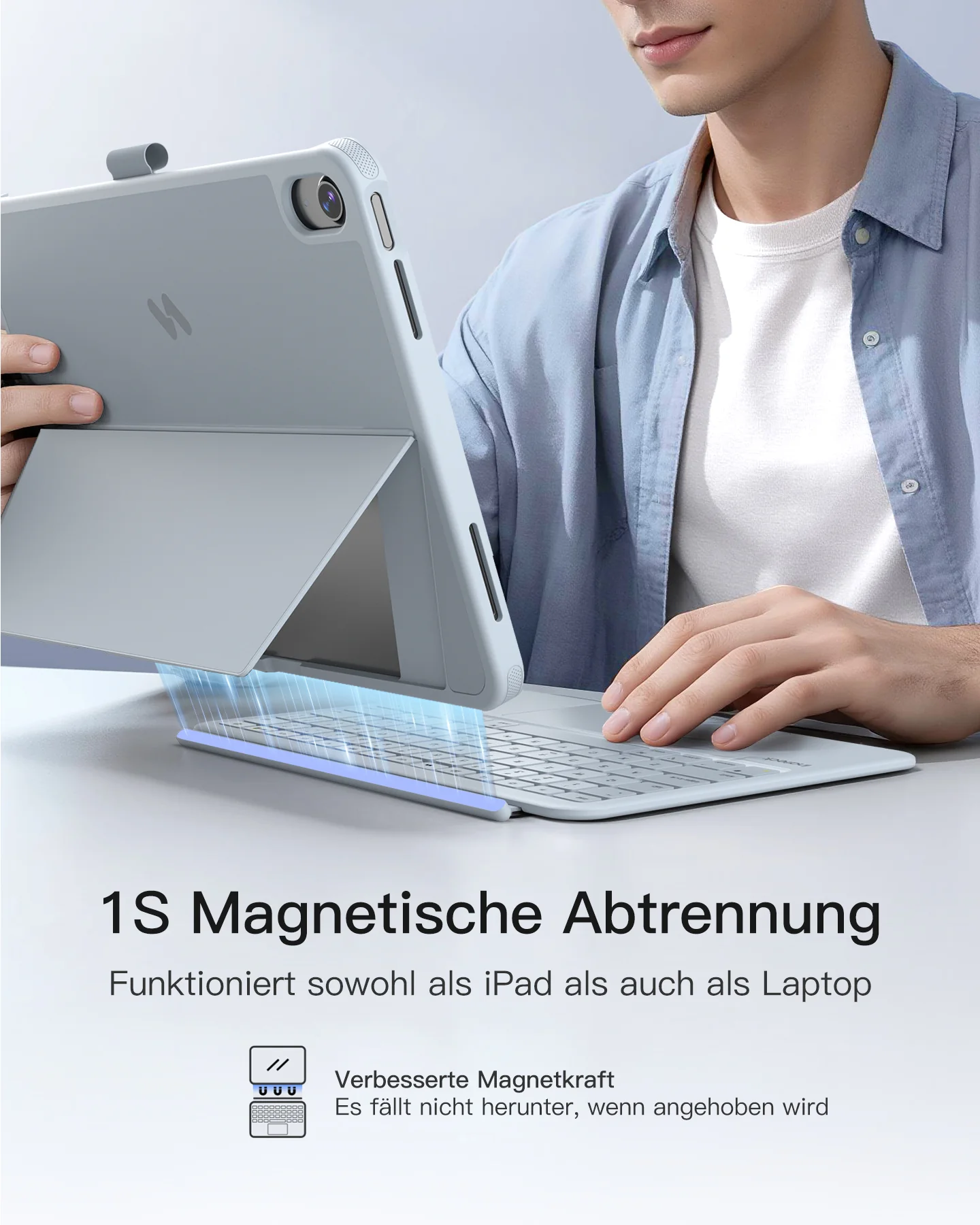 Abnehmbar Hülle mit Tastatur für iPad 11" A16 2025, iPad 10.9" 2022,mit Stifthalter, QWERTZ, AceTouch Pro, KB403-10 | Red Dot Design Award 2026 - Image 31