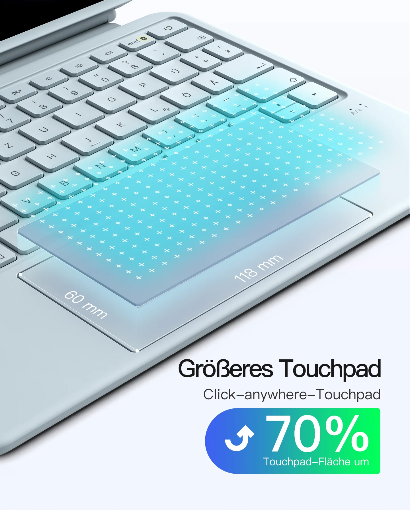 Abnehmbar Hülle mit Tastatur für iPad 11" A16 2025, iPad 10.9" 2022,mit Stifthalter, QWERTZ, AceTouch Pro, KB403-10 | Red Dot Design Award 2026 - Image 32