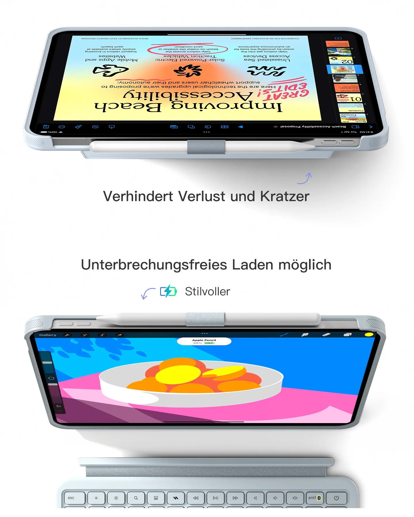 Abnehmbar Hülle mit Tastatur für iPad 11" A16 2025, iPad 10.9" 2022,mit Stifthalter, QWERTZ, AceTouch Pro, KB403-10 | Red Dot Design Award 2026 - Image 33