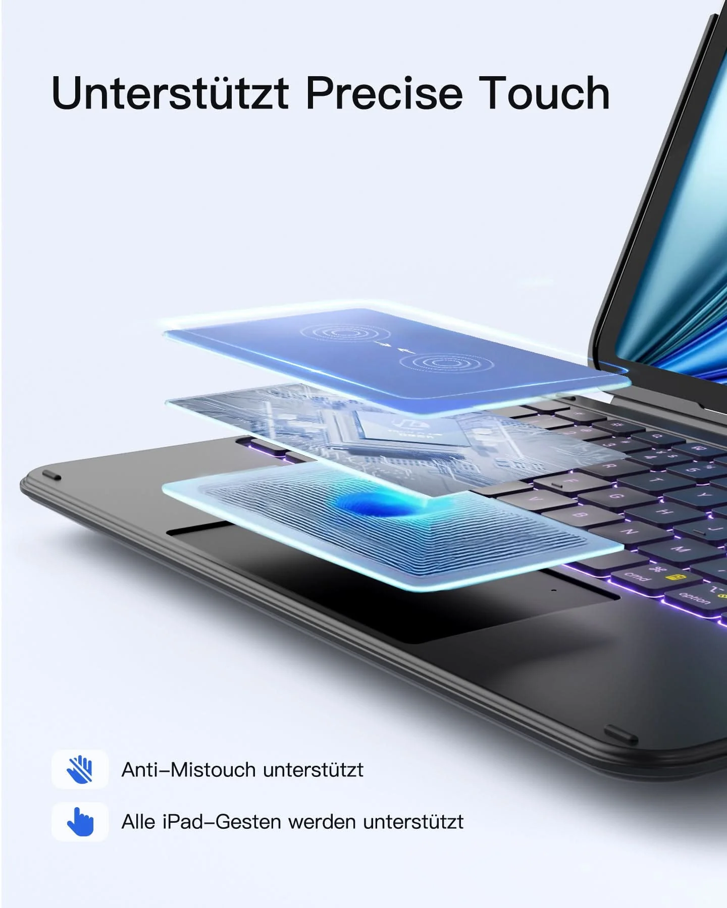 Abnehmbare Tastatur mit RGB-Beleuchtung für iPad 11/10 Gen A16 2025 11", iPad Air 11" (2026/2025), iPad Air 5/4, iPad Pro 11" 4/3/2/1, AceTouch, KB04122-RGB - Image 10