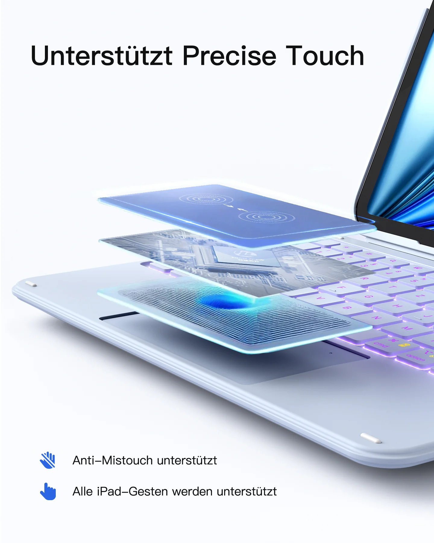 Abnehmbare Tastatur mit RGB-Beleuchtung für iPad 11/10 Gen A16 2025 11", iPad Air 11" (2026/2025), iPad Air 5/4, iPad Pro 11" 4/3/2/1, AceTouch, KB04122-RGB - Image 30