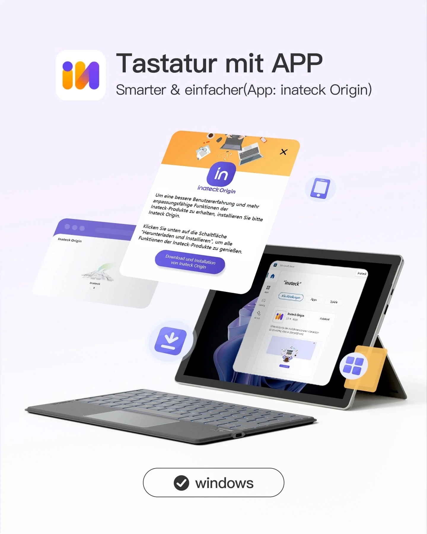 KI-Funktion Tablet Tastatur, Unterstützt Windows, iPad OS, Android, iOS, QWERTZ, KB01104 - Image 3