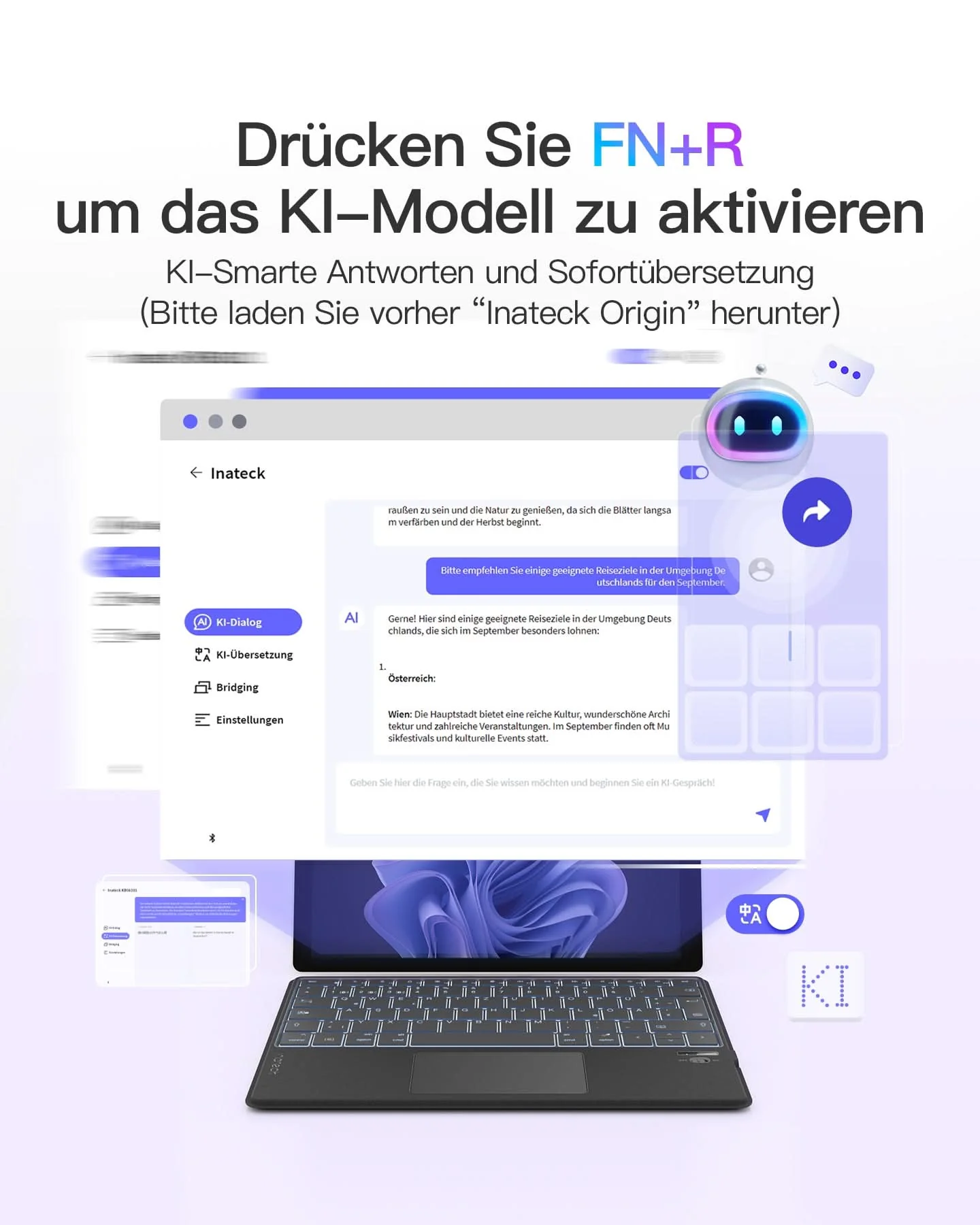 KI-Funktion Tablet Tastatur, Unterstützt Windows, iPad OS, Android, iOS, QWERTZ, KB01104 - Image 4