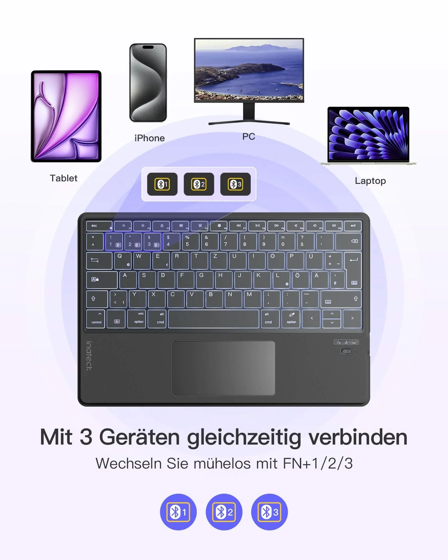 KI-Funktion Tablet Tastatur, Unterstützt Windows, iPad OS, Android, iOS, QWERTZ, KB01104 - Image 6