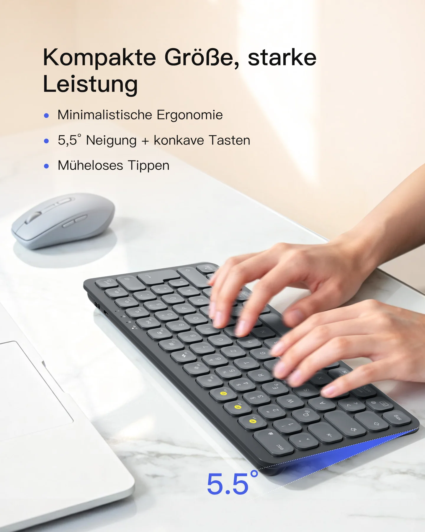 Bluetooth Tastatur Kabellose, QWERTZ für iPad Pro/Air/Mini/Windows/MacOS/Android, Ergonomisches mit KI Key,KB107 - Image 3