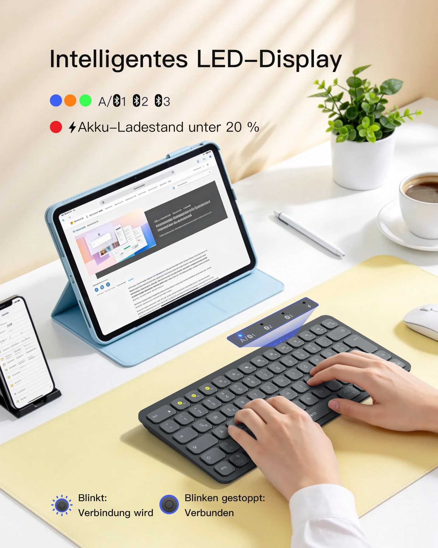 Bluetooth Tastatur Kabellose, QWERTZ für iPad Pro/Air/Mini/Windows/MacOS/Android, Ergonomisches mit KI Key,KB107 - Image 4