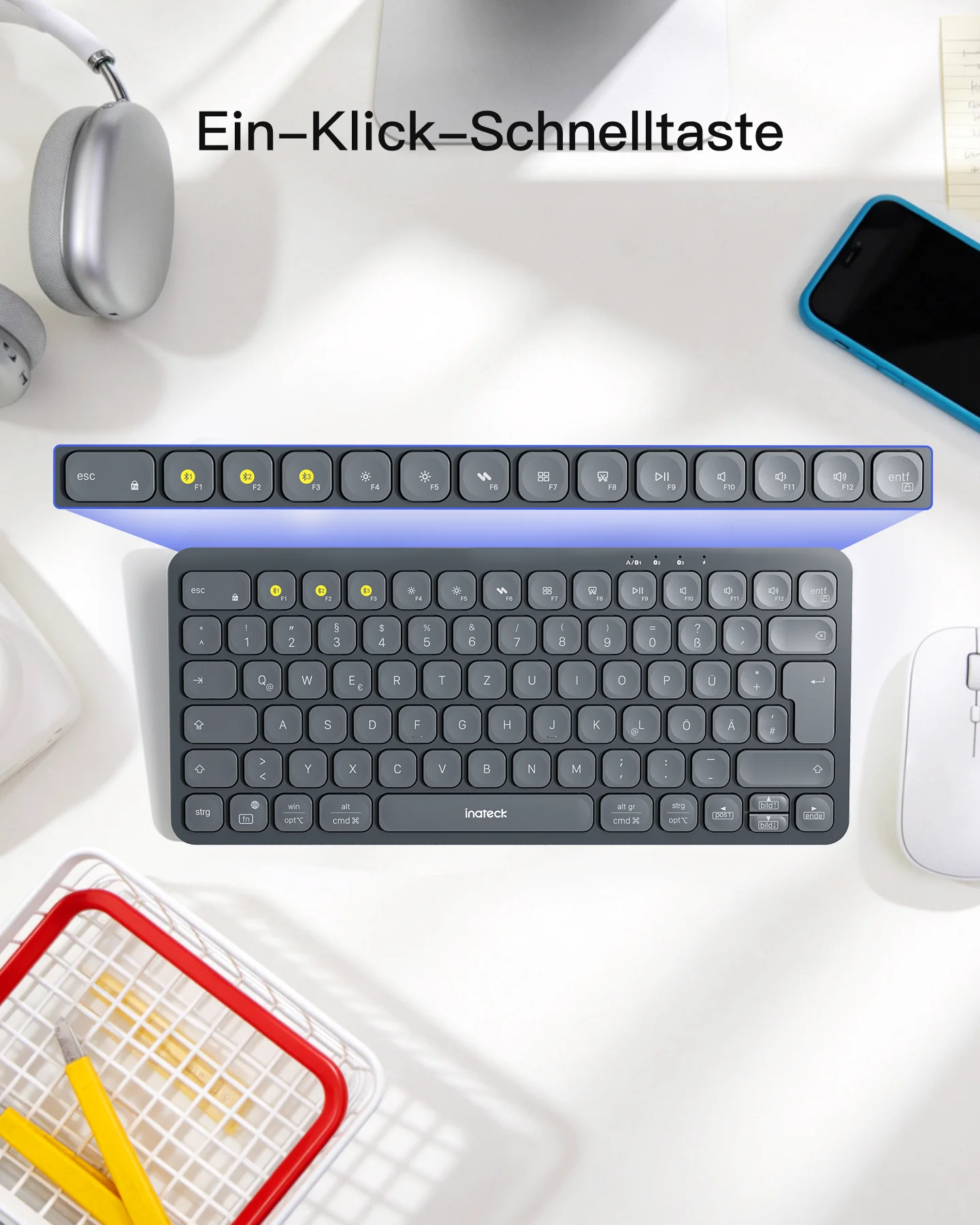 Bluetooth Tastatur Kabellose, QWERTZ für iPad Pro/Air/Mini/Windows/MacOS/Android, Ergonomisches mit KI Key,KB107 - Image 5