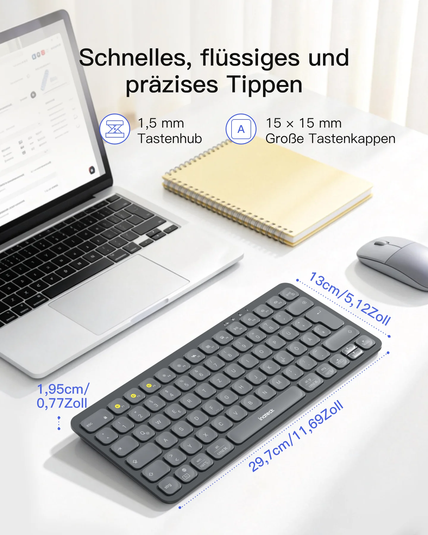 Bluetooth Tastatur Kabellose, QWERTZ für iPad Pro/Air/Mini/Windows/MacOS/Android, Ergonomisches mit KI Key,KB107 - Image 7