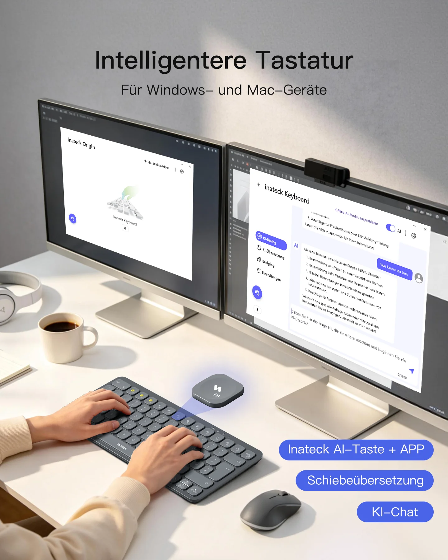 Bluetooth Tastatur Kabellose, QWERTZ für iPad Pro/Air/Mini/Windows/MacOS/Android, Ergonomisches mit KI Key,KB107 - Image 8