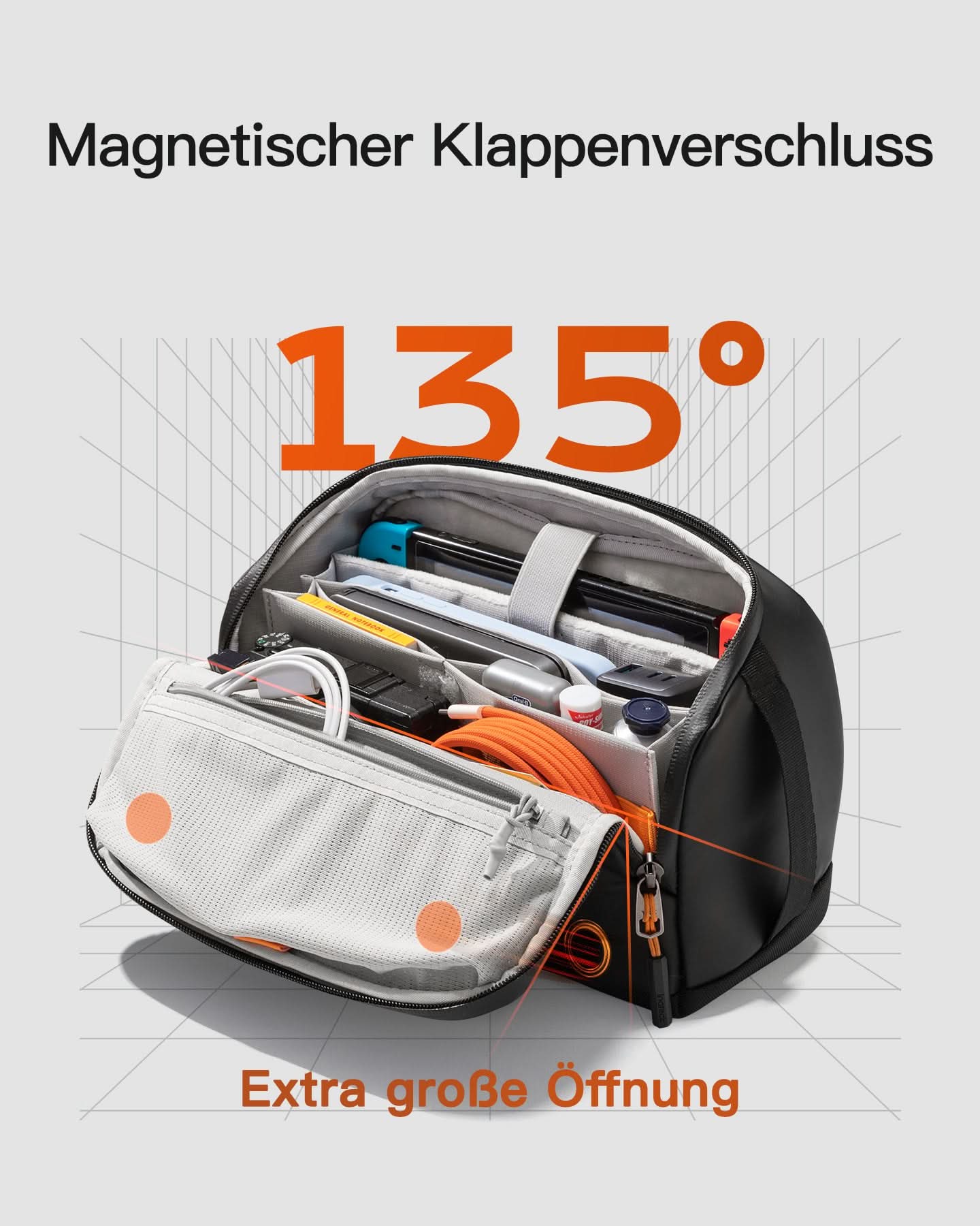 Crossbody Organizer Bag, Spritzwassergeschützte, 135° Öffnungsdesign, FB02001 - Image 5