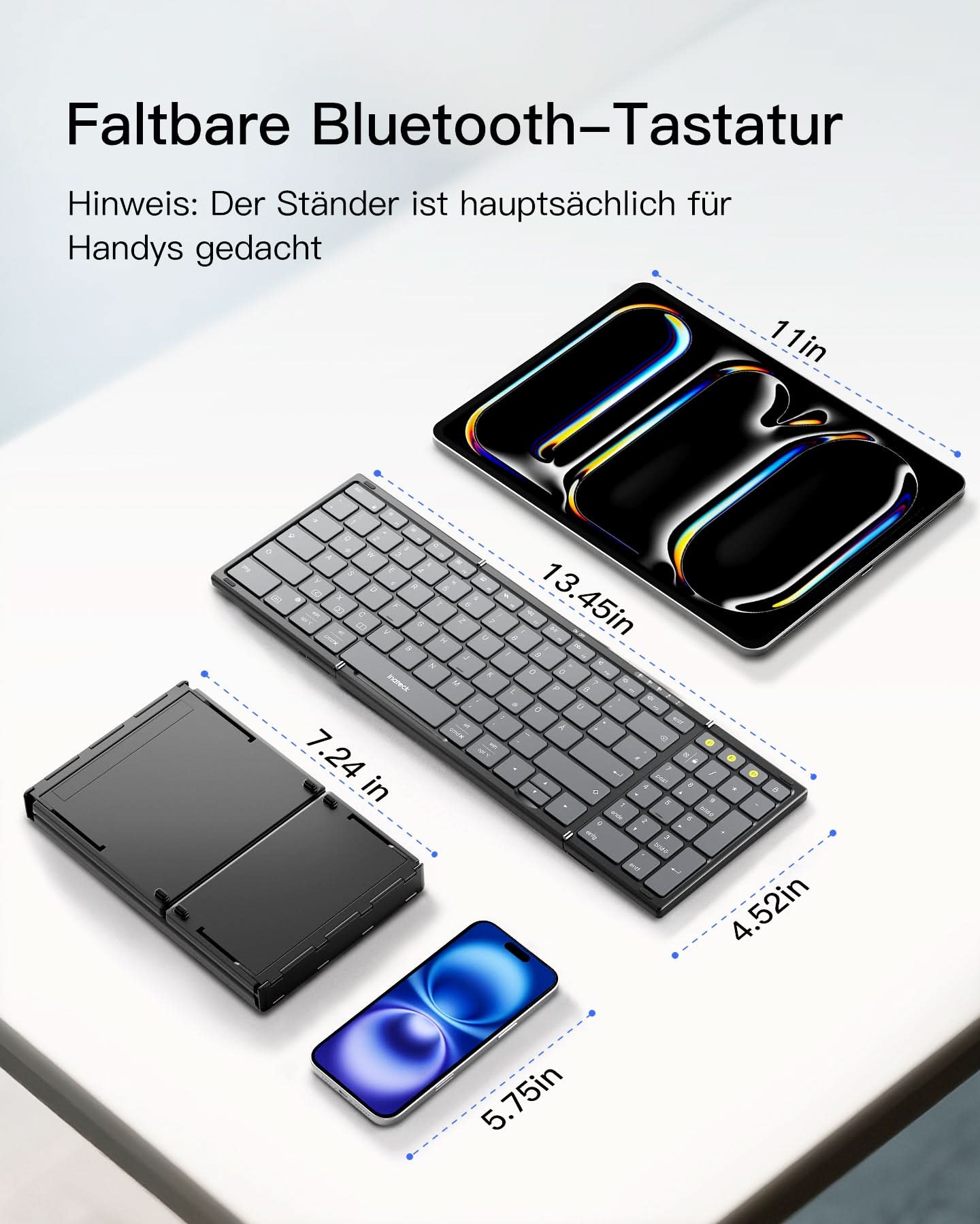 Faltbare kabellose tragbare Tastatur mit Bluetooth 5.3, kompatibel mit Tablets, Handys, Laptops, PCs, KB602 - Image 3