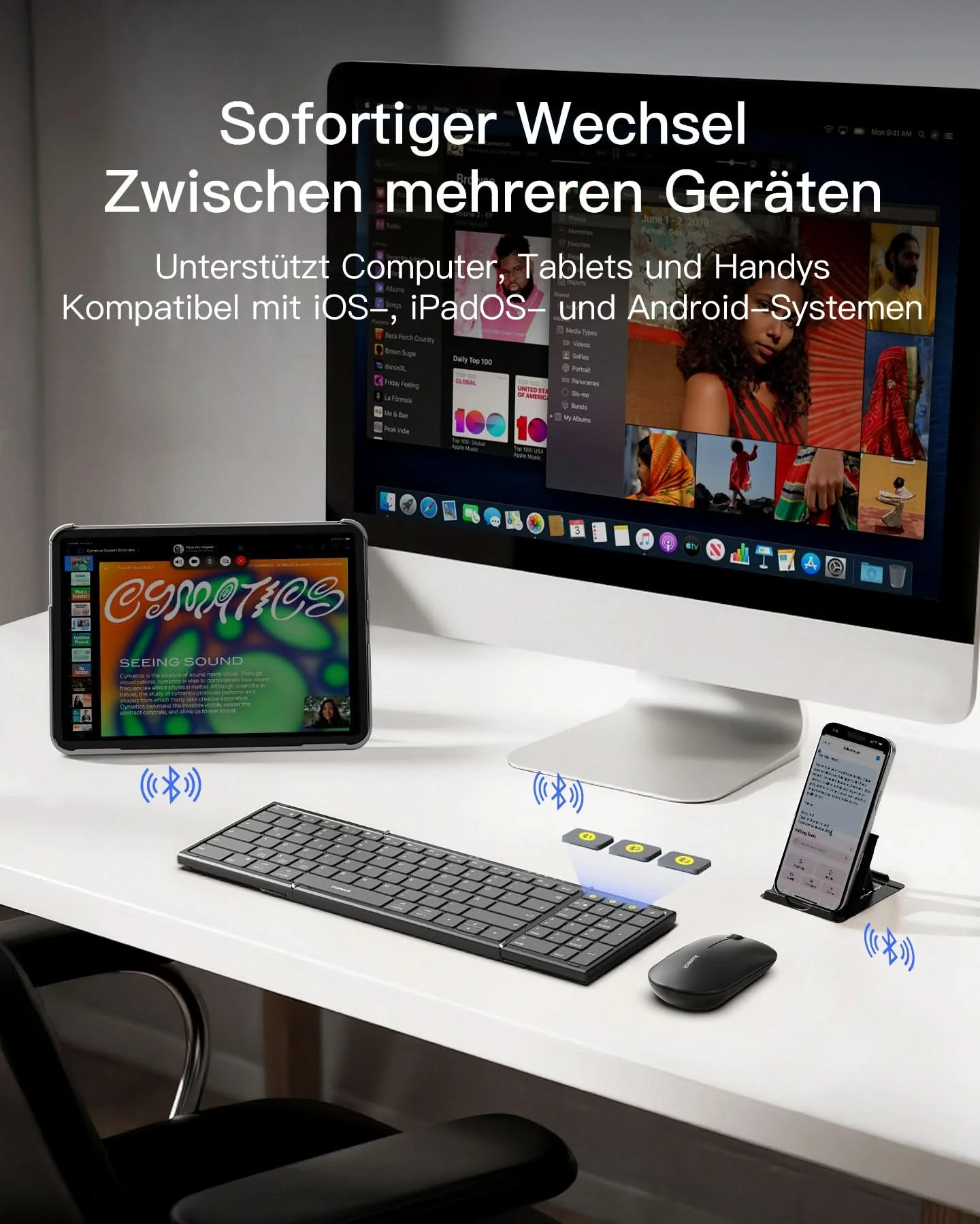 Faltbare kabellose tragbare Tastatur mit Bluetooth 5.3, kompatibel mit Tablets, Handys, Laptops, PCs, KB602 - Image 4