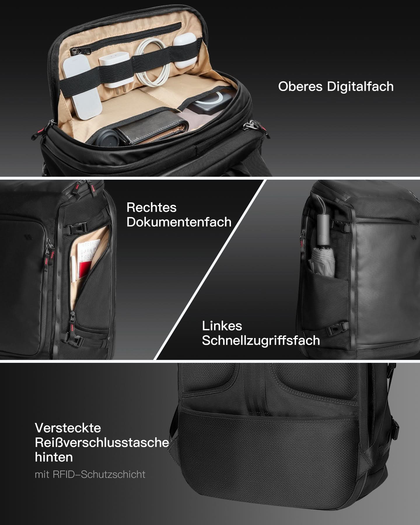 Handgepäck Rucksack 40L, TSA Freundlich Groß Reiserucksack Spritzwassergeschützt Travel Backpack für 17 Zoll Laptop, BPX31 - Image 7