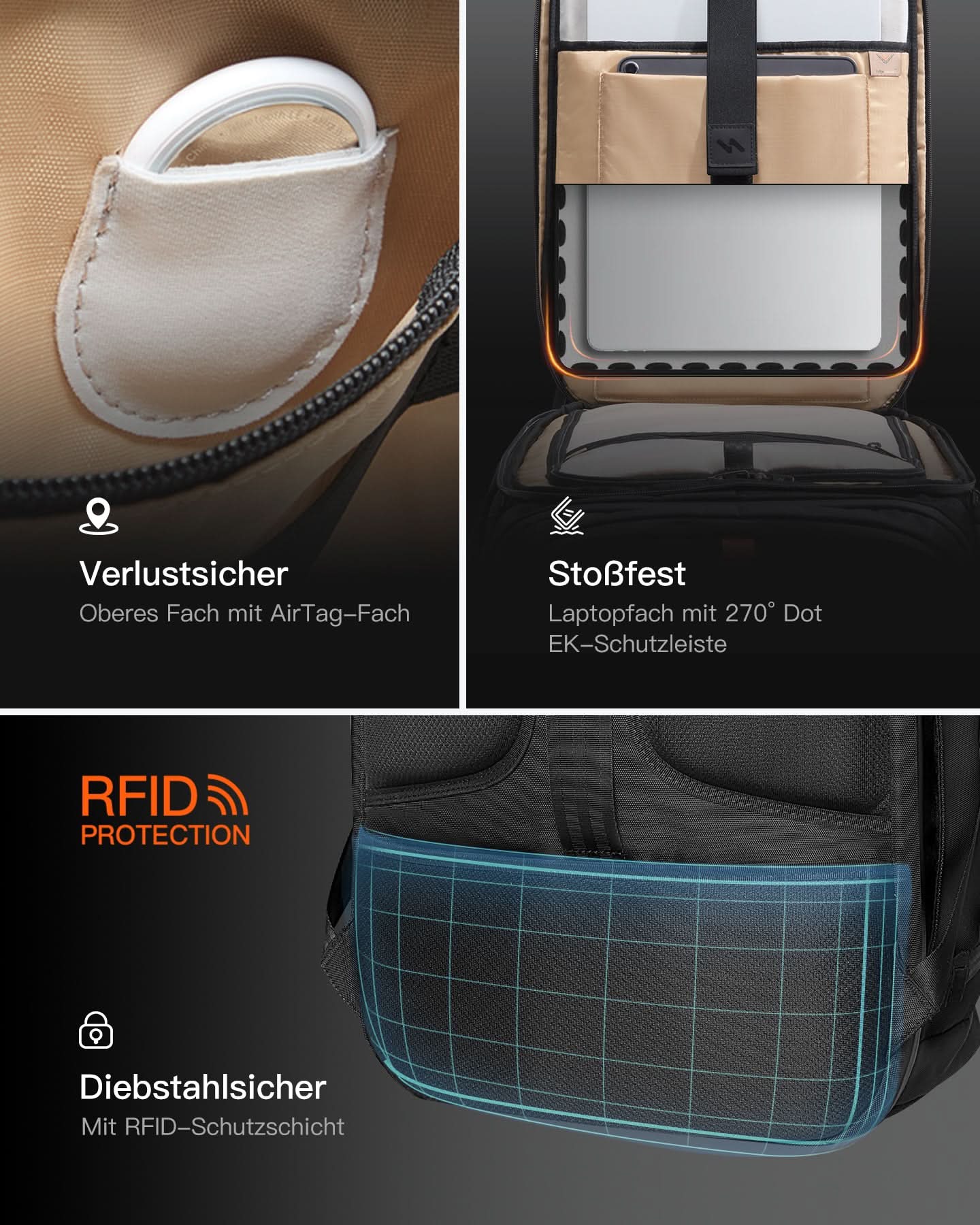Handgepäck Rucksack 40L, TSA Freundlich Groß Reiserucksack Spritzwassergeschützt Travel Backpack für 17 Zoll Laptop, BPX31 - Image 9