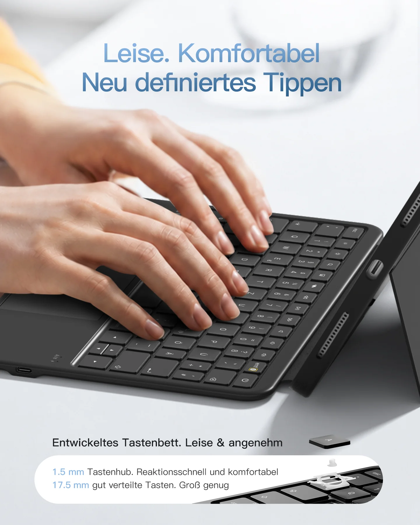 Inateck Abnehmbar Hülle mit Tastatur für iPad Air 11 Zoll(2026/2025/2024), iPad Air 5/4,für iPad Pro 11 Zoll, QWERTZ, AceTouch Pro, KB403-11A | Red Dot Design Award 2026 - Image 3