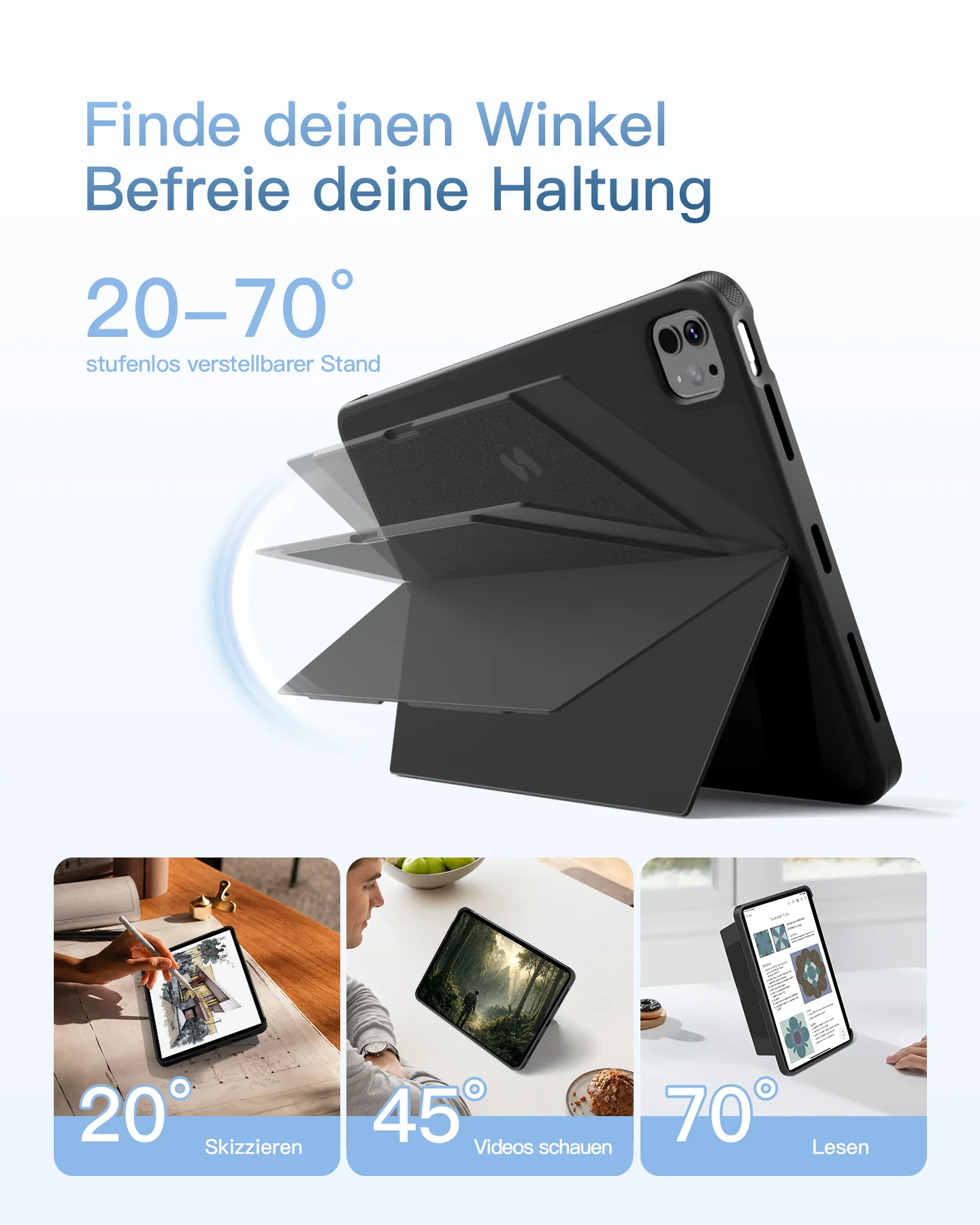 Inateck Abnehmbar Hülle mit Tastatur für iPad Air 11 Zoll(2026/2025/2024), iPad Air 5/4,für iPad Pro 11 Zoll, QWERTZ, AceTouch Pro, KB403-11A | Red Dot Design Award 2026 - Image 5