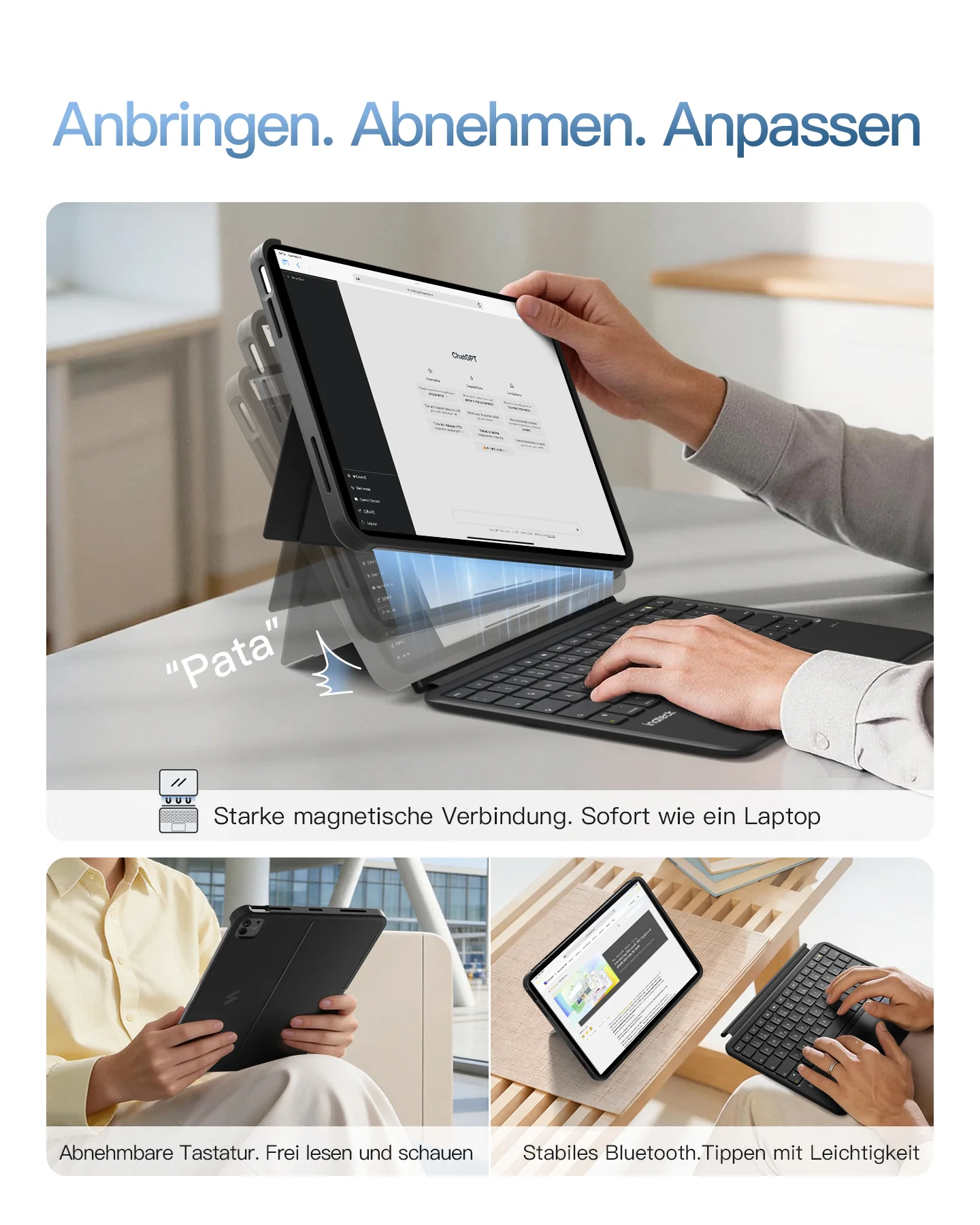 Inateck Abnehmbar Hülle mit Tastatur für iPad Air 11 Zoll(2026/2025/2024), iPad Air 5/4,für iPad Pro 11 Zoll, QWERTZ, AceTouch Pro, KB403-11A | Red Dot Design Award 2026 - Image 7