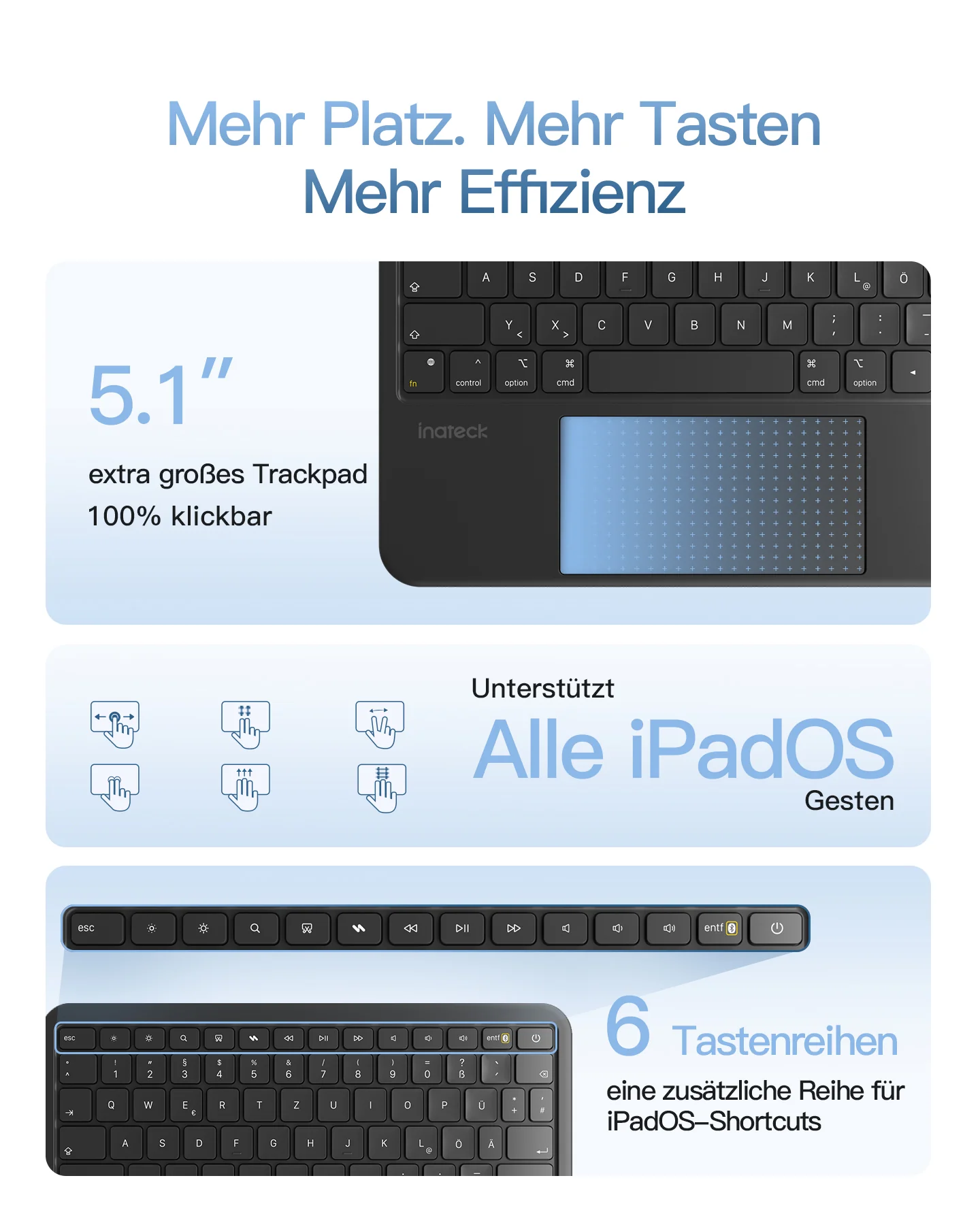 Inateck Abnehmbar Hülle mit Tastatur für iPad Air 11 Zoll(2026/2025/2024), iPad Air 5/4,für iPad Pro 11 Zoll, QWERTZ, AceTouch Pro, KB403-11A | Red Dot Design Award 2026 - Image 8