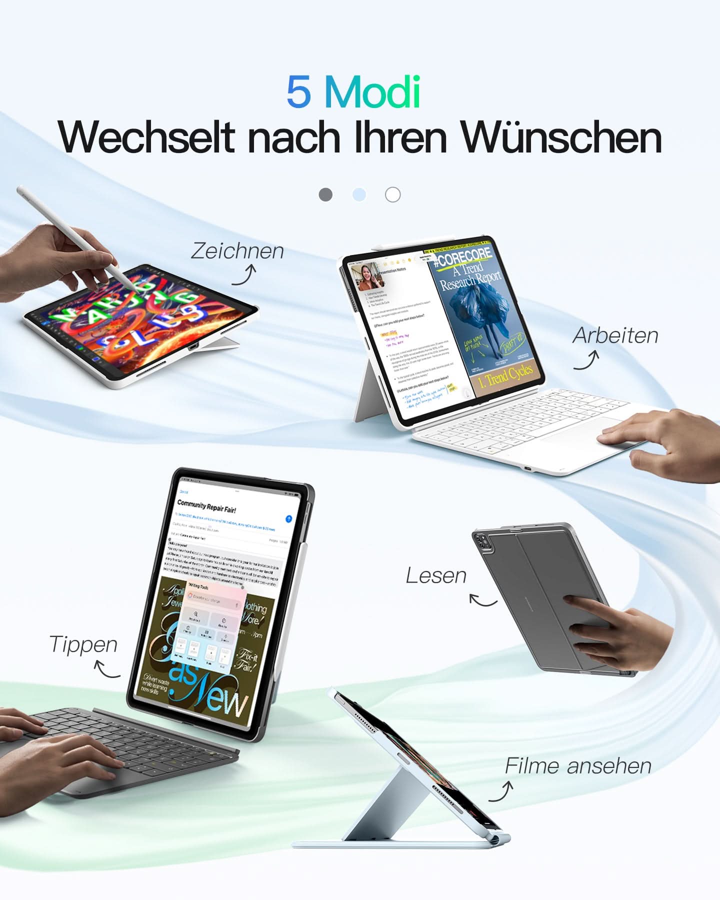 Inateck Abnehmbar Tastatur Hülle Kompatibel mit iPad Air 13" M4/M3/M2 (2026/2025/2024), iPad Pro 12.9" 6/5/4/3 Gen,QWERTZ, AceTouch, KB04122-13A - Image 12