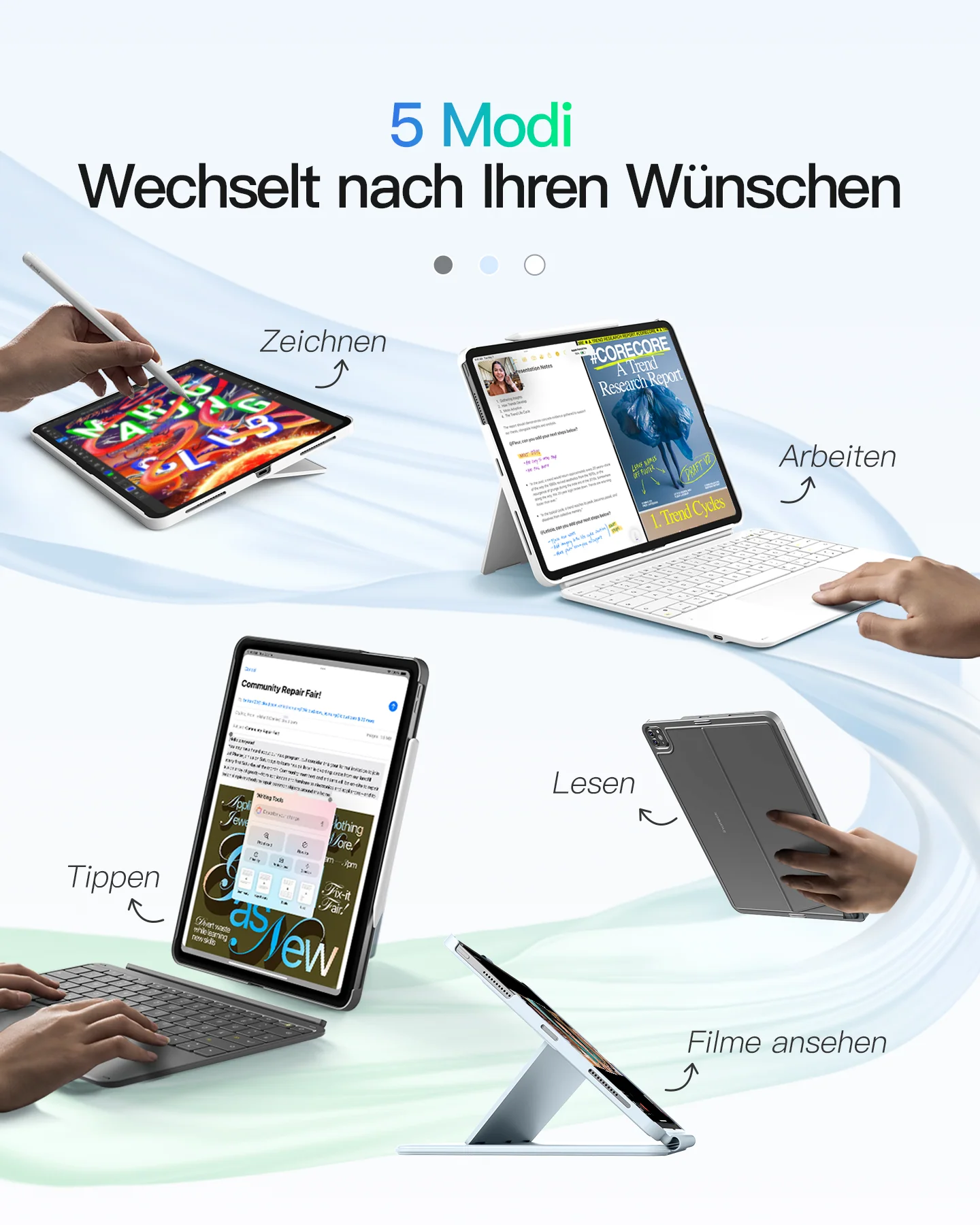 Inateck Abnehmbar Tastatur Hülle Kompatibel mit iPad Air 13" M4/M3/M2 (2026/2025/2024), iPad Pro 12.9" 6/5/4/3 Gen,QWERTZ, AceTouch, KB04122-13A - Image 3