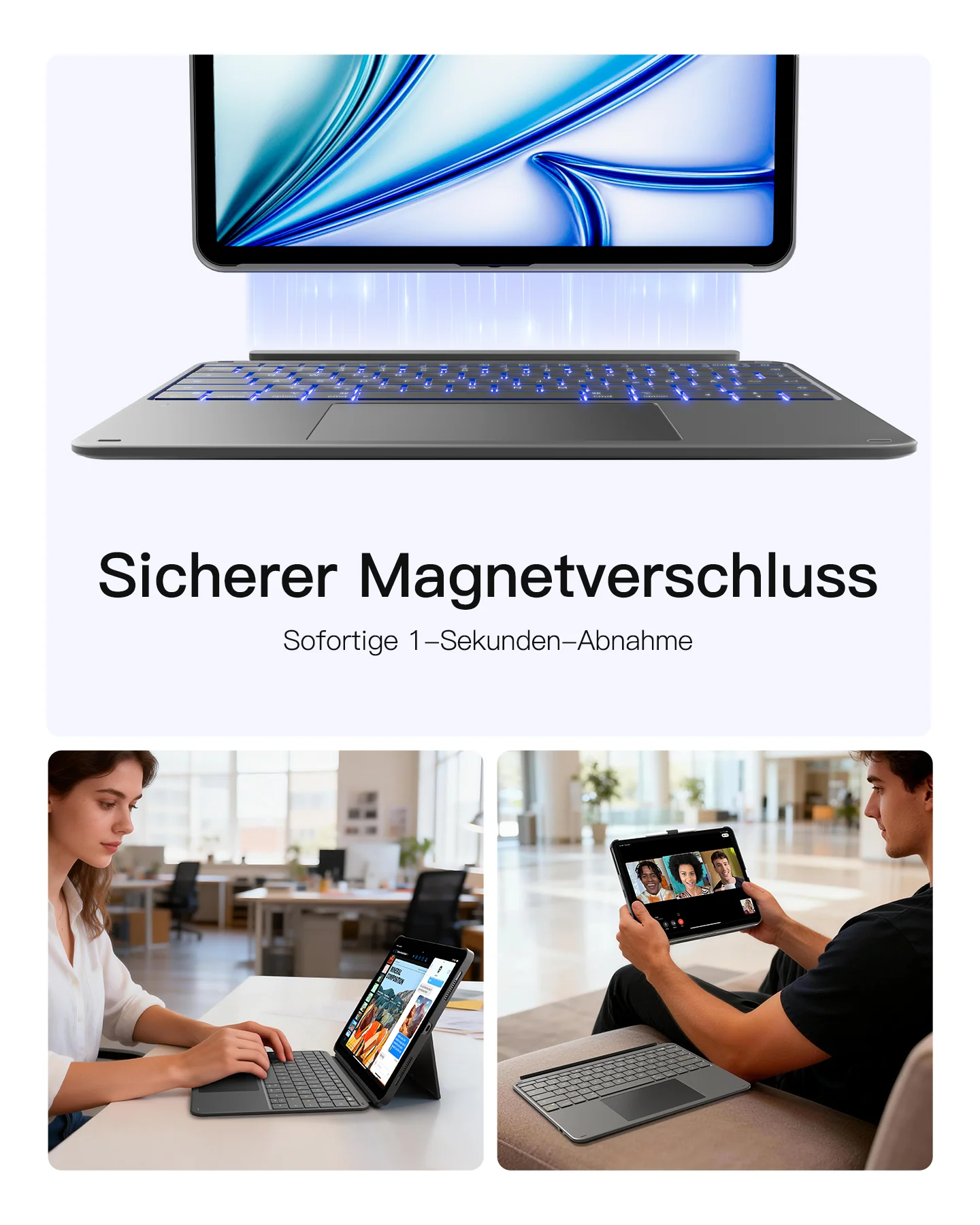 Inateck Abnehmbar Tastatur Hülle Kompatibel mit iPad Air 13" M4/M3/M2 (2026/2025/2024), iPad Pro 12.9" 6/5/4/3 Gen,QWERTZ, AceTouch, KB04122-13A - Image 8