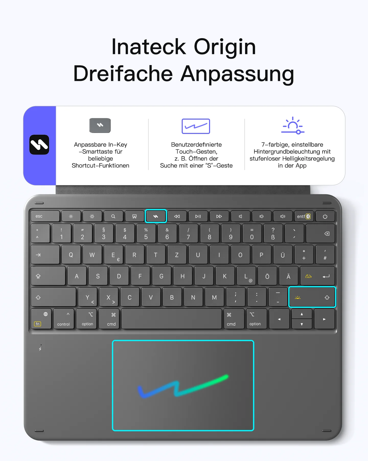 Inateck Abnehmbar Tastatur Hülle Kompatibel mit iPad Pro 13" (2025/2024) M5/M4, QWERTZ, AceTouch, KB04122-13P - Image 5