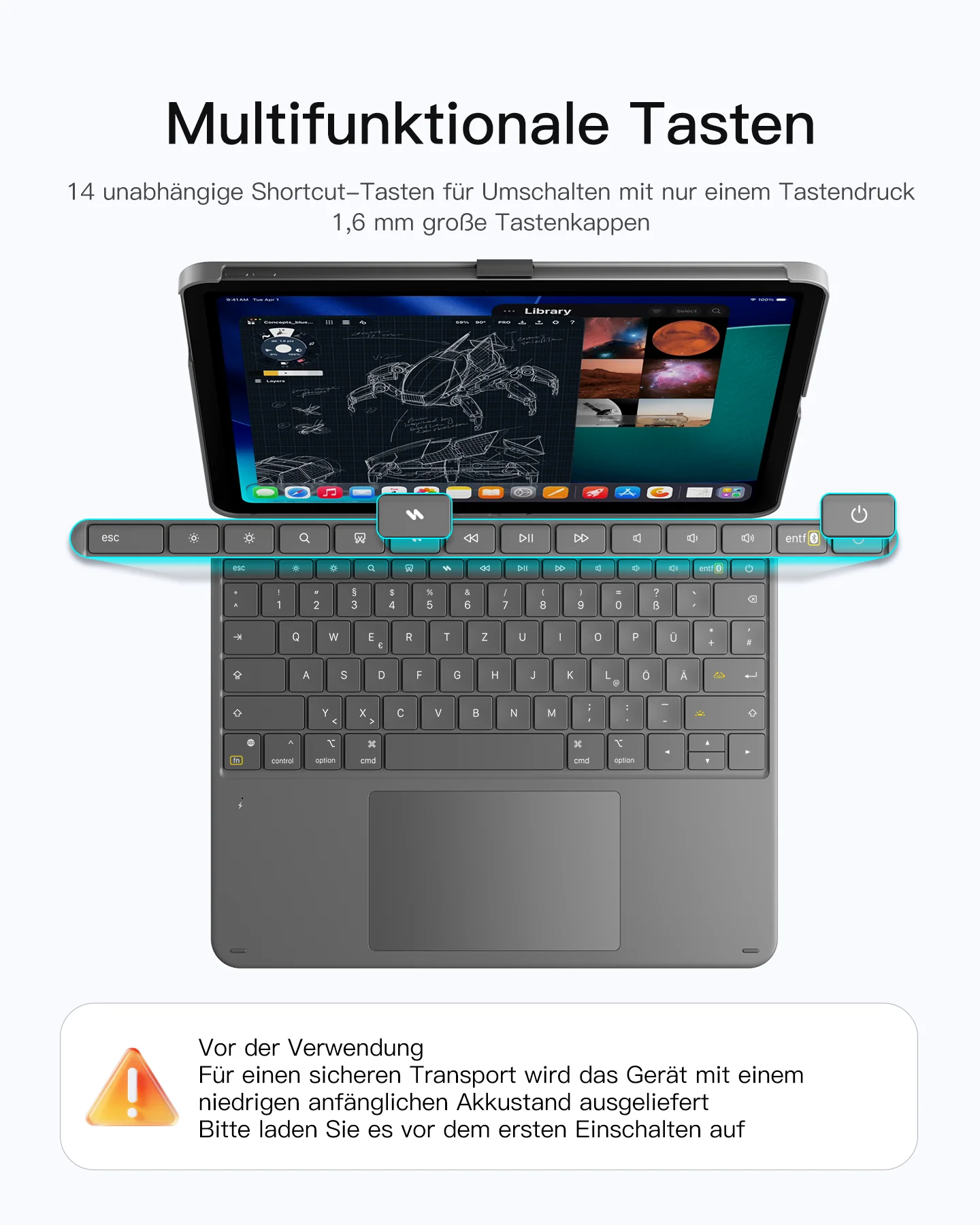 Inateck Abnehmbar Tastatur Hülle Kompatibel mit iPad Pro 13" (2025/2024) M5/M4, QWERTZ, AceTouch, KB04122-13P - Image 7