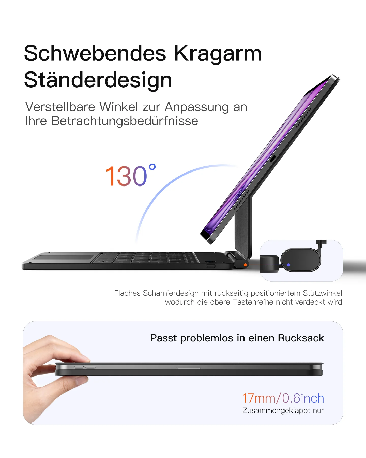 NeoMagic Magnetische Tastatur Hülle für iPad Pro 13 2025/2024(M5/M4),LED Smart Power-Anzeige, QWERTZ, mit Stifthalter, KB903-13P - Image 10
