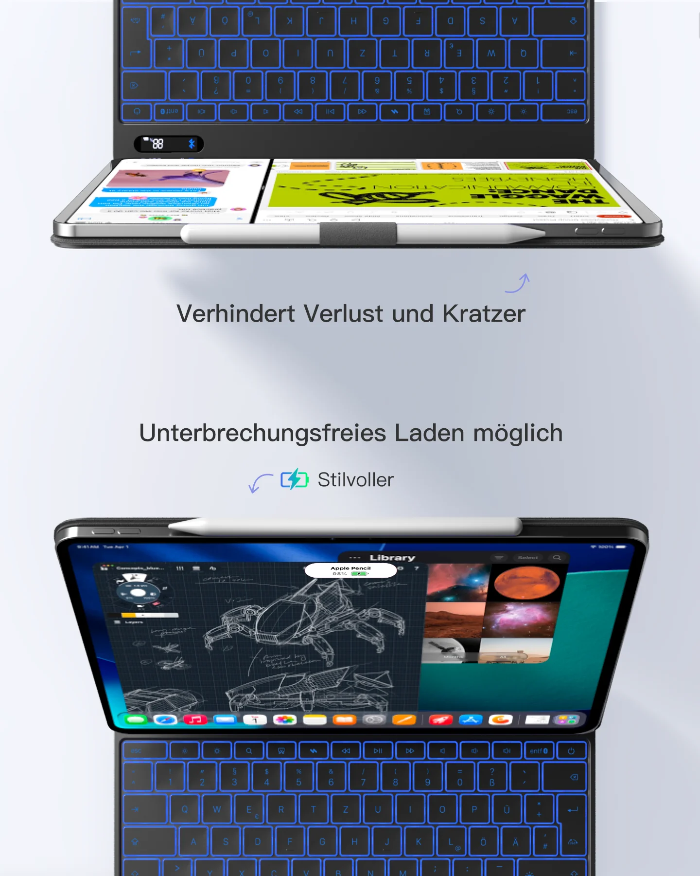 NeoMagic Magnetische Tastatur Hülle für iPad Pro 13 2025/2024(M5/M4),LED Smart Power-Anzeige, QWERTZ, mit Stifthalter, KB903-13P - Image 9