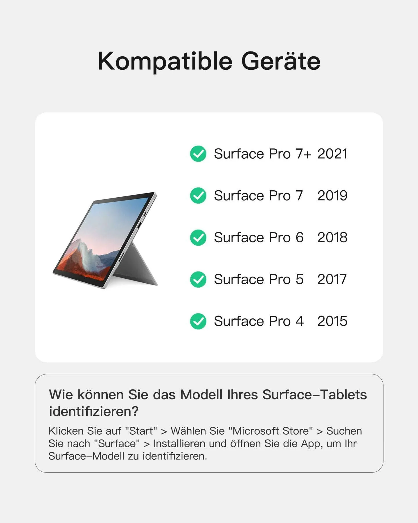Surface Pro AI Tastatur für Surface Pro 7/7+/6/5/4, 7 Farben Hintergrundbeleuchtung, QWERTZ, KB02027 - Image 2