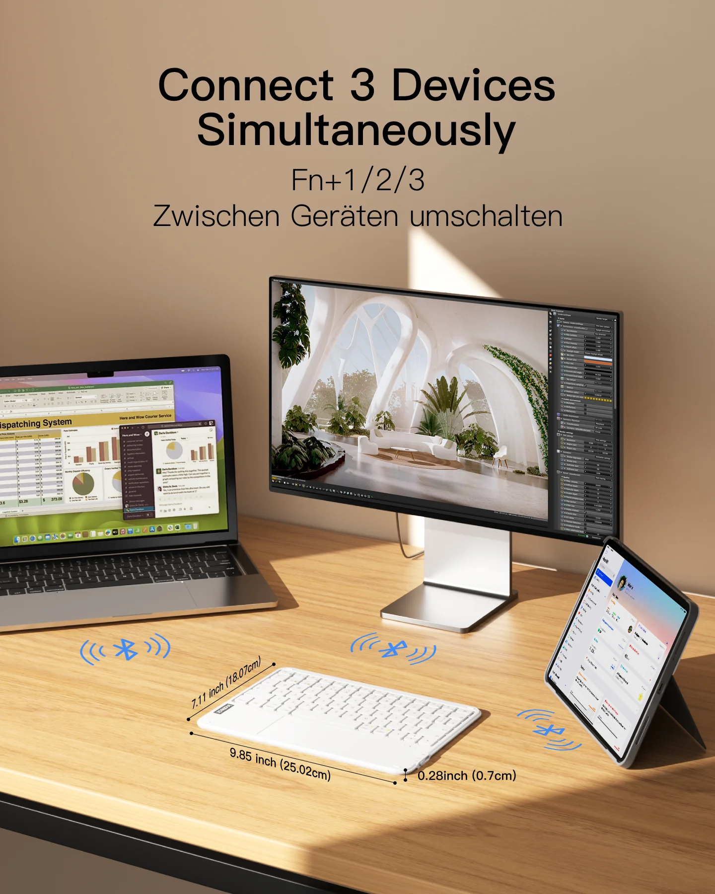 Ultraleichte Tablet Tastatur Kabellose QWERTZ Deutsch mit Trackpad, kompatibel mit iPad/Tablet/Windows/Laptop/PC, KB01105 - Image 12