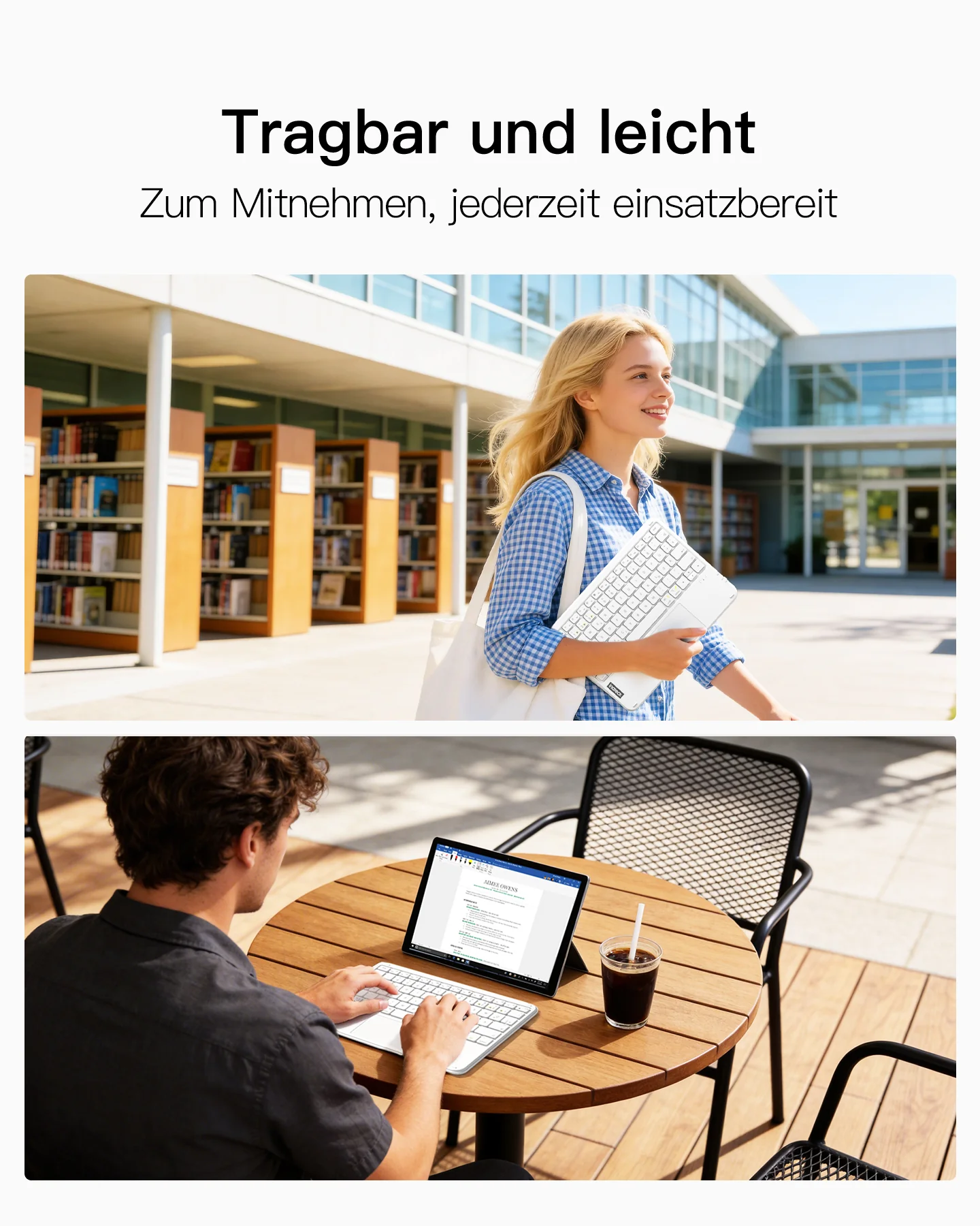 Ultraleichte Tablet Tastatur Kabellose QWERTZ Deutsch mit Trackpad, kompatibel mit iPad/Tablet/Windows/Laptop/PC, KB01105 - Image 16
