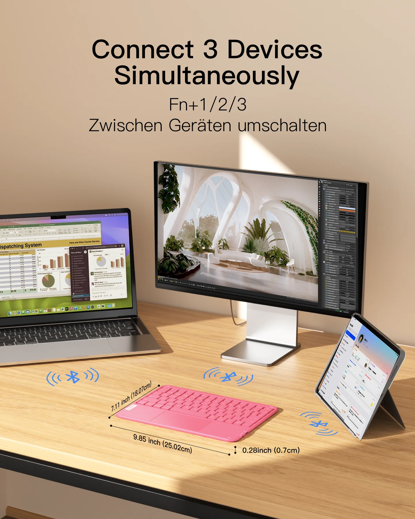 Ultraleichte Tablet Tastatur Kabellose QWERTZ Deutsch mit Trackpad, kompatibel mit iPad/Tablet/Windows/Laptop/PC, KB01105 - Image 21