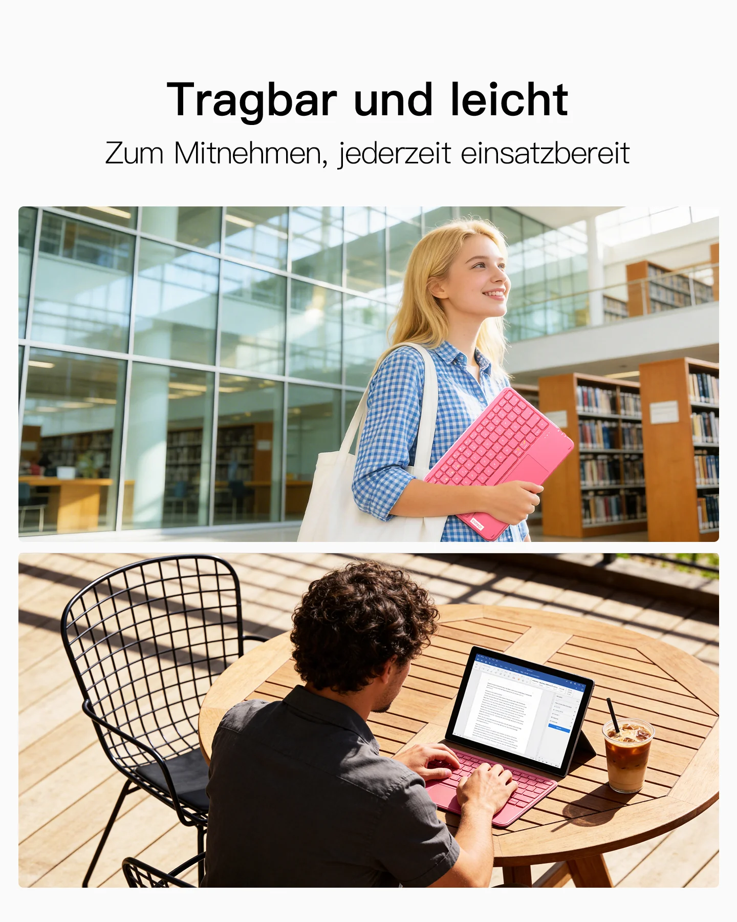 Ultraleichte Tablet Tastatur Kabellose QWERTZ Deutsch mit Trackpad, kompatibel mit iPad/Tablet/Windows/Laptop/PC, KB01105 - Image 24